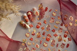 2025 God of Wealth Goldfish Koi Fish Lucky Cat Yuanbao Red Element Adhesive Nail Art Stickers Festival Atmosphere Manicure Decal (Online Order Only)