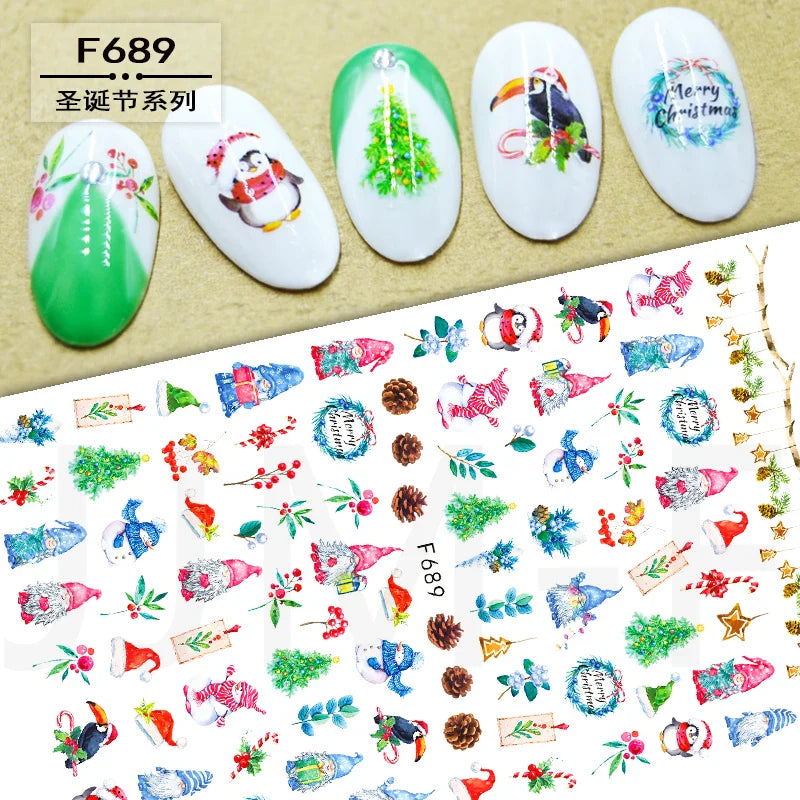 Merry Christmas Penguin Nail Art Sticker 3D Slider Deer Santa Claus Decal New Year Nail Decorations Sticker Manicure Accessories (ONLINE ORDER ONLY)