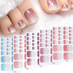 110Pcs 5Sheets Toe Nail Press On Nails Stickers Glitter Gradient Diamond Short Square Shape Toenails Wraps False Toe Nail Patch* (ONLINE ORDER ONLY)