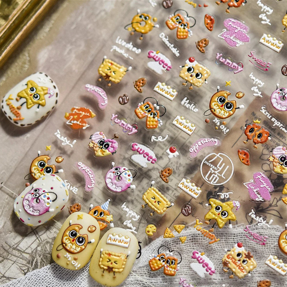 Sweet Cookies Biscuit Snack Delicious Doughnut Savoury Food Bicky Croissant Cheese Pudding Baguette Chic Nail Art Stickers Decal (ONLINE ORDER ONLY)