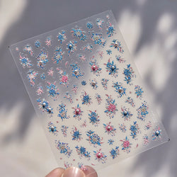 Delicate Shiny Pink Flower Blue Hairpin with Flower Decoration Self Adhesive Nail Art Stickers Pearl Rhinestone Manicure Decals (Online Order Only)