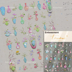 Orchid Daisy Chrysanthemum Peach Blossom Lotus Flower Vase Floral Art Fan Wintersweet Adhesive Nail Art Stickers Manicure Decals (Online Order Only)