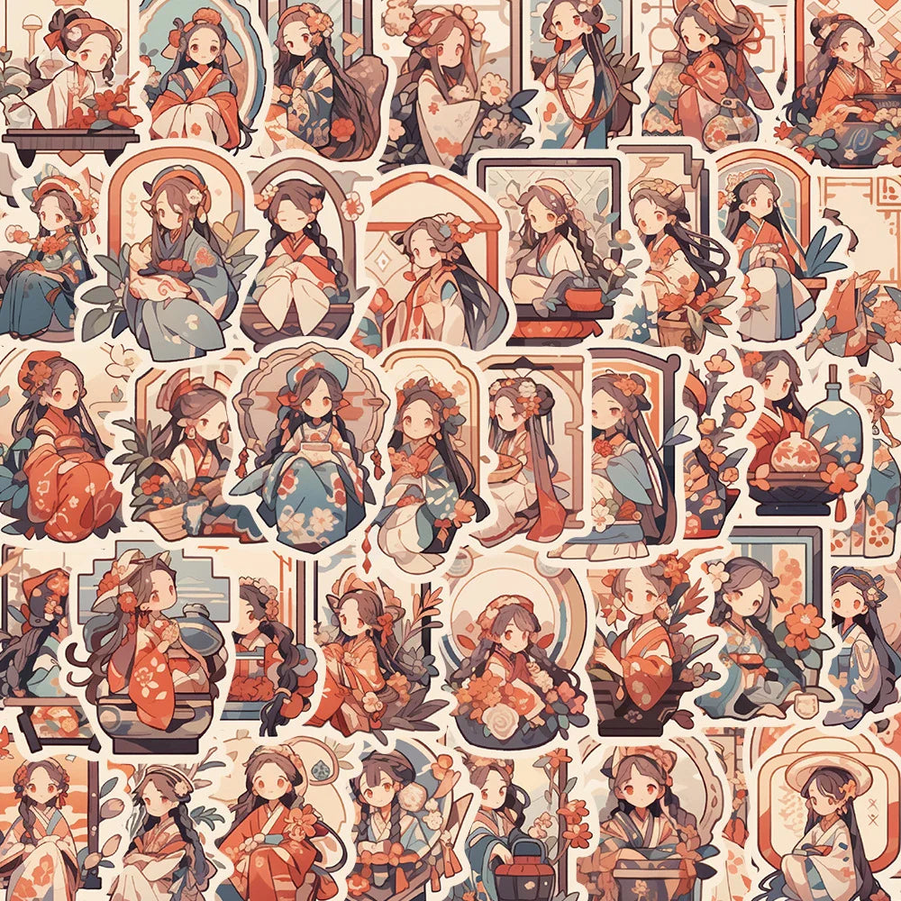 Vintage Anime Girl Stickers Decals Waterproof for Laptop Phone Car Guitar Bike - 10/30/50pcs (Online Order Only)