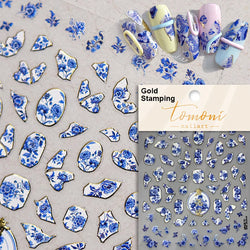 Retro Embroidered Dragon Red Pink Blue White Porcelain Chinese 3D Embossed Relief Self Adhesive Nail Art Stickers Manicure Decal (ONLINE ORDER ONLY)