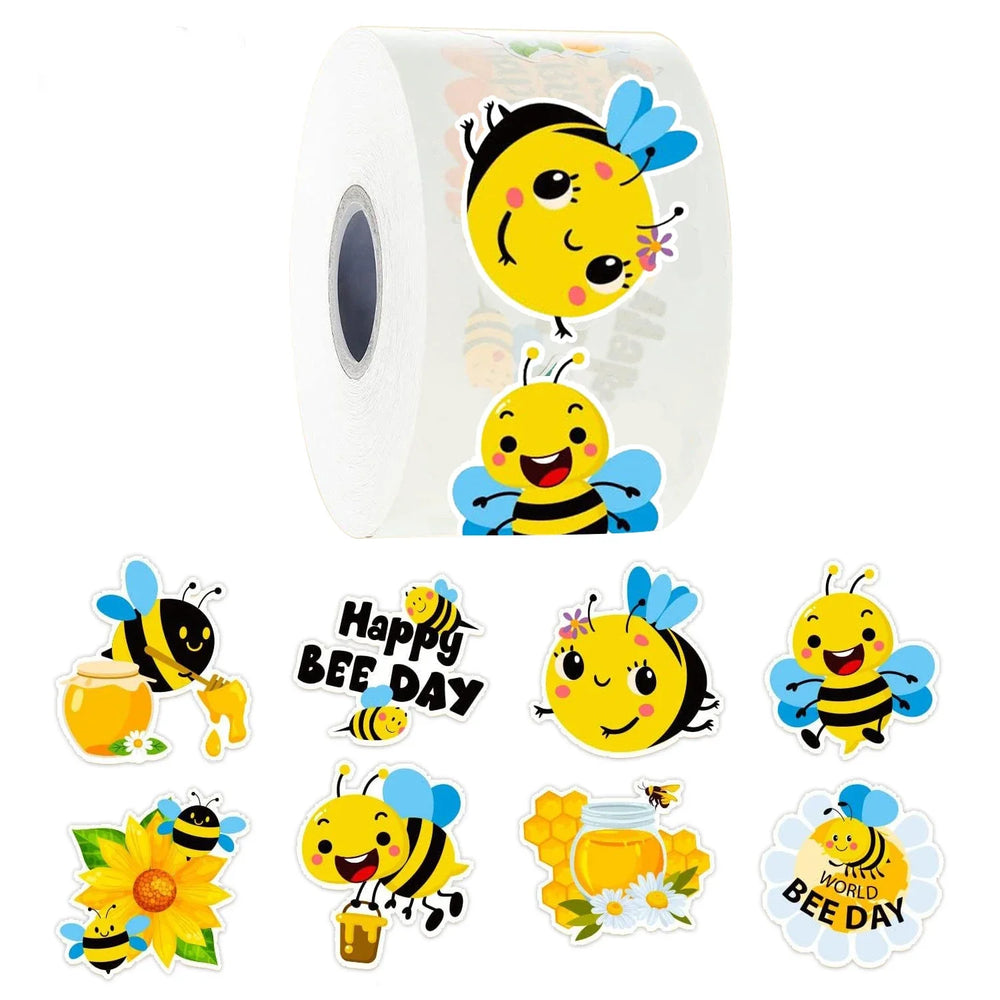 100-500pcs Cartoon Bee Stickers Cute Decals DIY Skateboard Phone Bike Fridge Reward Sealing Label Stationery Sticker (Online Order Only)