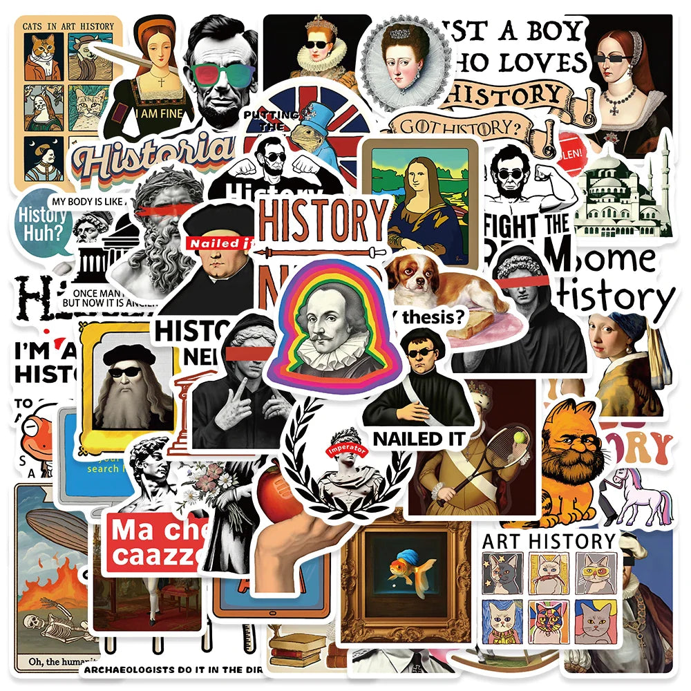 50pcs Funny Cartoon History Characters Stickers For Luggage Laptop Guitar Phone Bicycle Waterproof Graffiti Vinyl Decals (ONLINE ORDER ONLY)