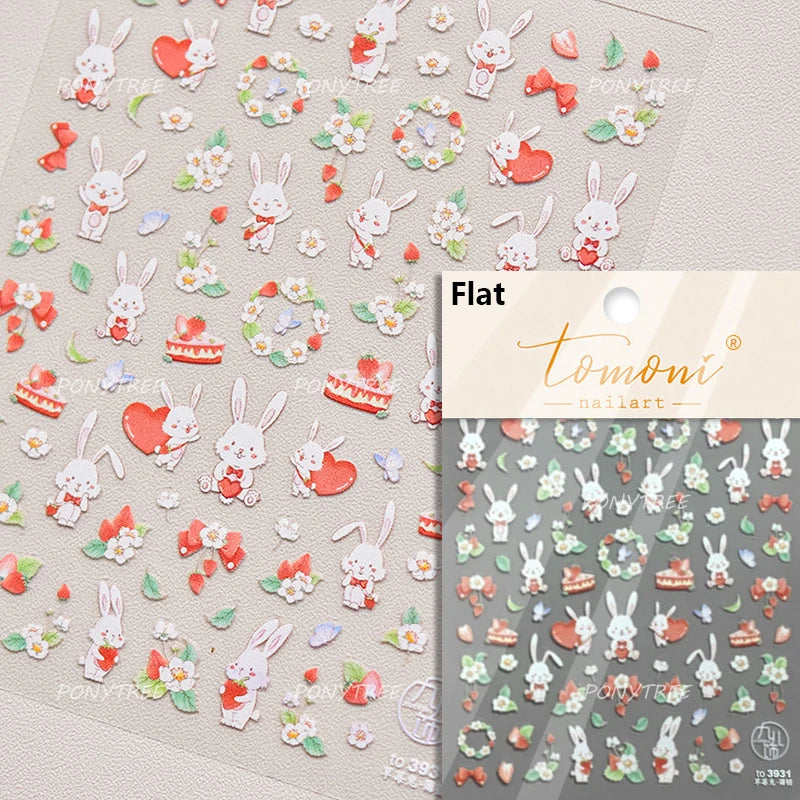 Pink Juicy Strawberry Fruit Cutting Line Ribbon Bowknot Star Happy Sweet Lovely Fruits Delicate Nail Art Stickers Manicure Decal (ONLINE ORDER ONLY)