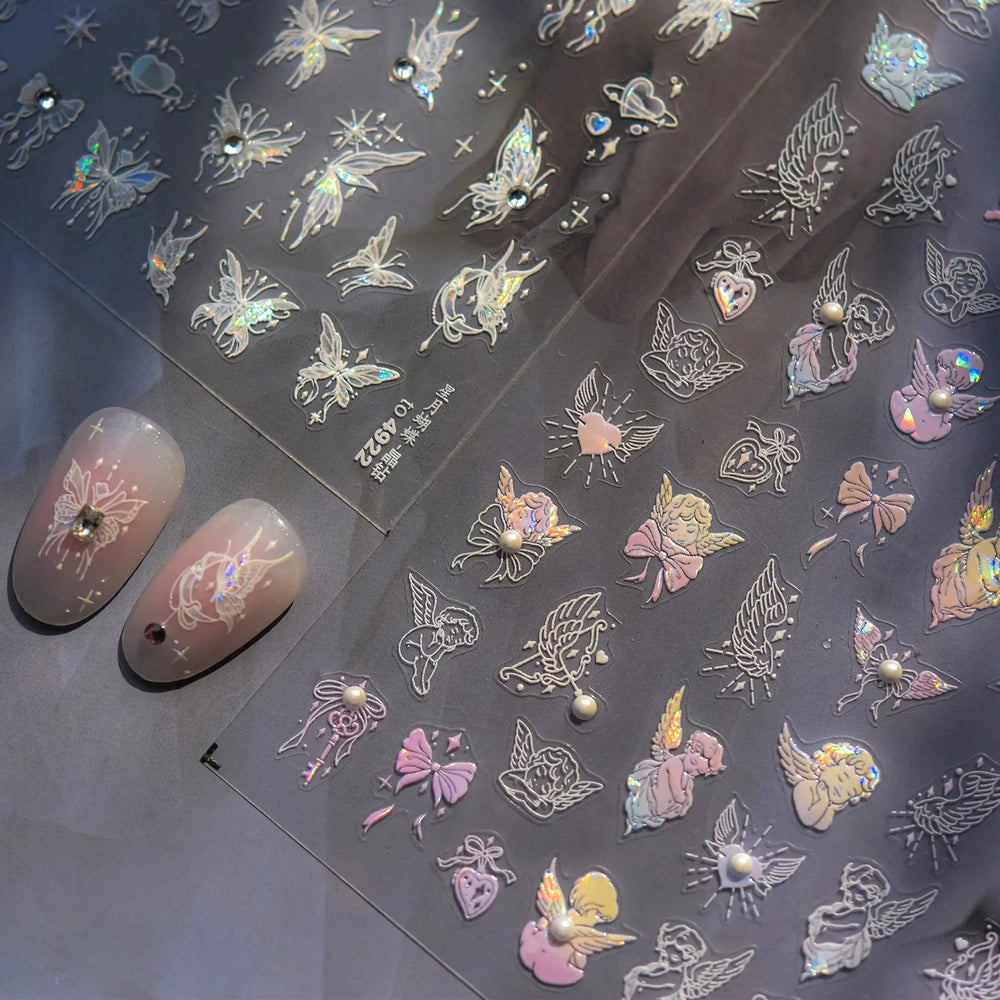 Dreamy Moon Stars Love Heart Butterfly Bowknot Lace Shiny Starburst Ribbon Delicate Adhesive Nail Art Stickers Manicure Decals (Online Order Only)