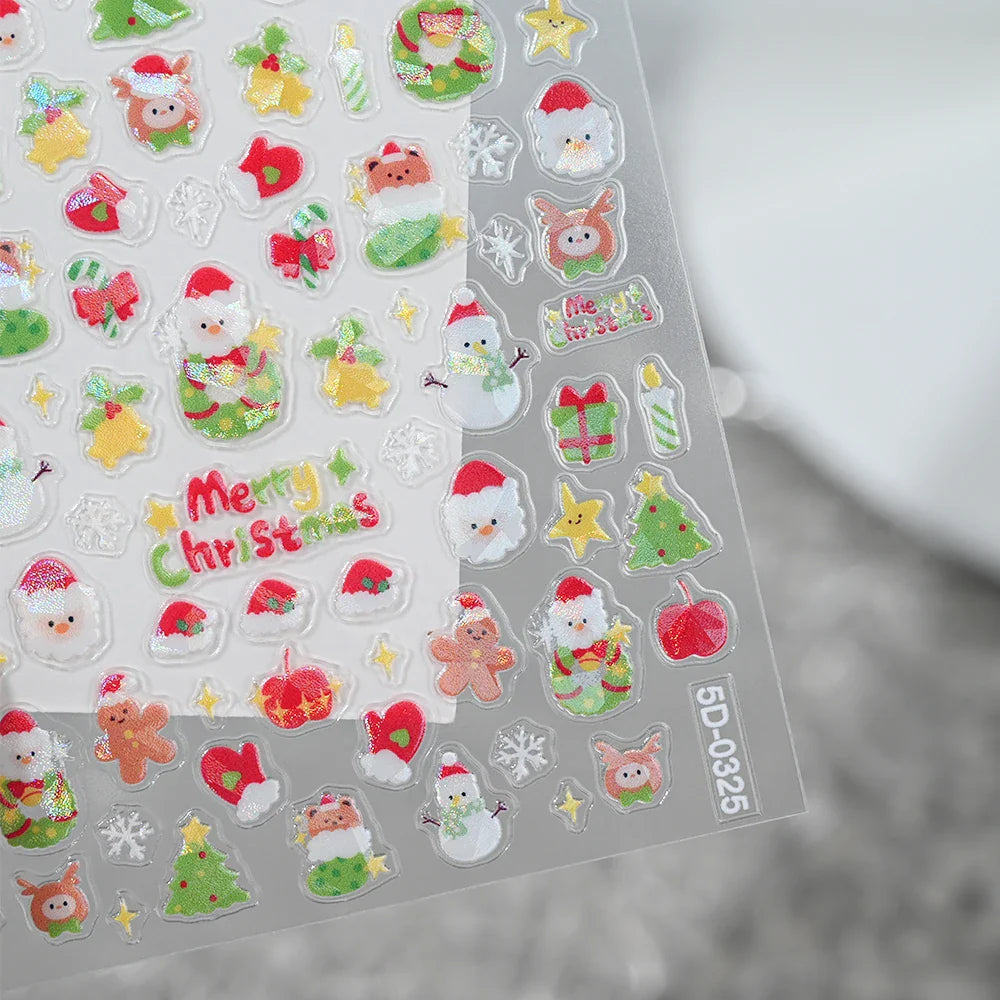 1pcs Pink Christmas Nail Stickers Shiny Shell Light Nail Art Parts Stickers Cute Snowflakes Star Wreath Nail Decorations Decals* (ONLINE ORDER ONLY)
