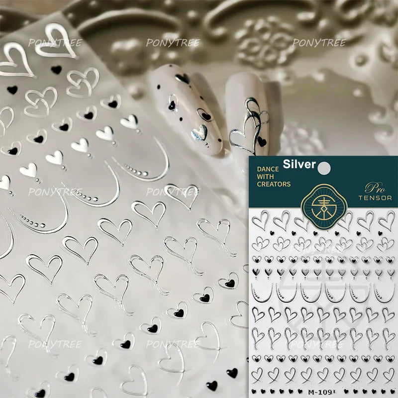 Line Love Heart Arc French Romantic Curve Punk Attitudinal Hollow Geometric Figure Adhesive Nail Art Stickers Manicure Decals (Online Order Only)