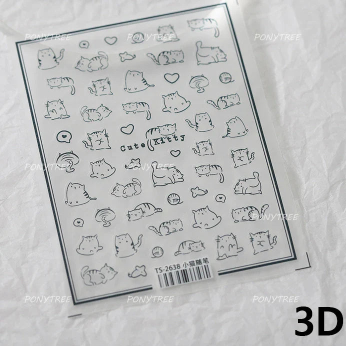 Flower Star Sun Grid Line Interesting Graffiti Tulip Cherry Apple Fruit Dot Painting Adhesive Nail Art Stickers Manicure Decals (ONLINE ORDER ONLY)