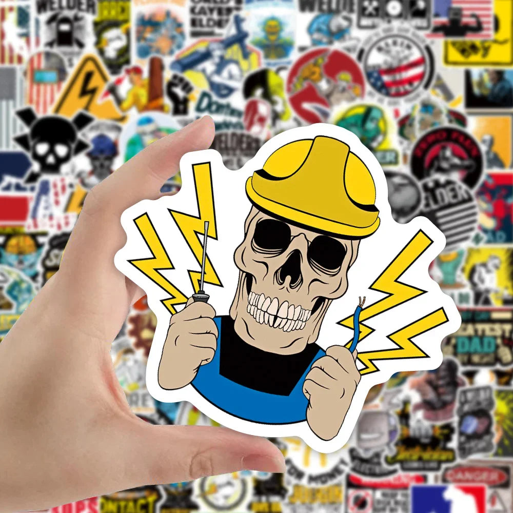 100Pcs Cool Welder Electric welding Graffiti Stickers Lable For Refrigerator Cars Helmet DIY Gift box Bicycle Guitar (ONLINE ORDER ONLY)