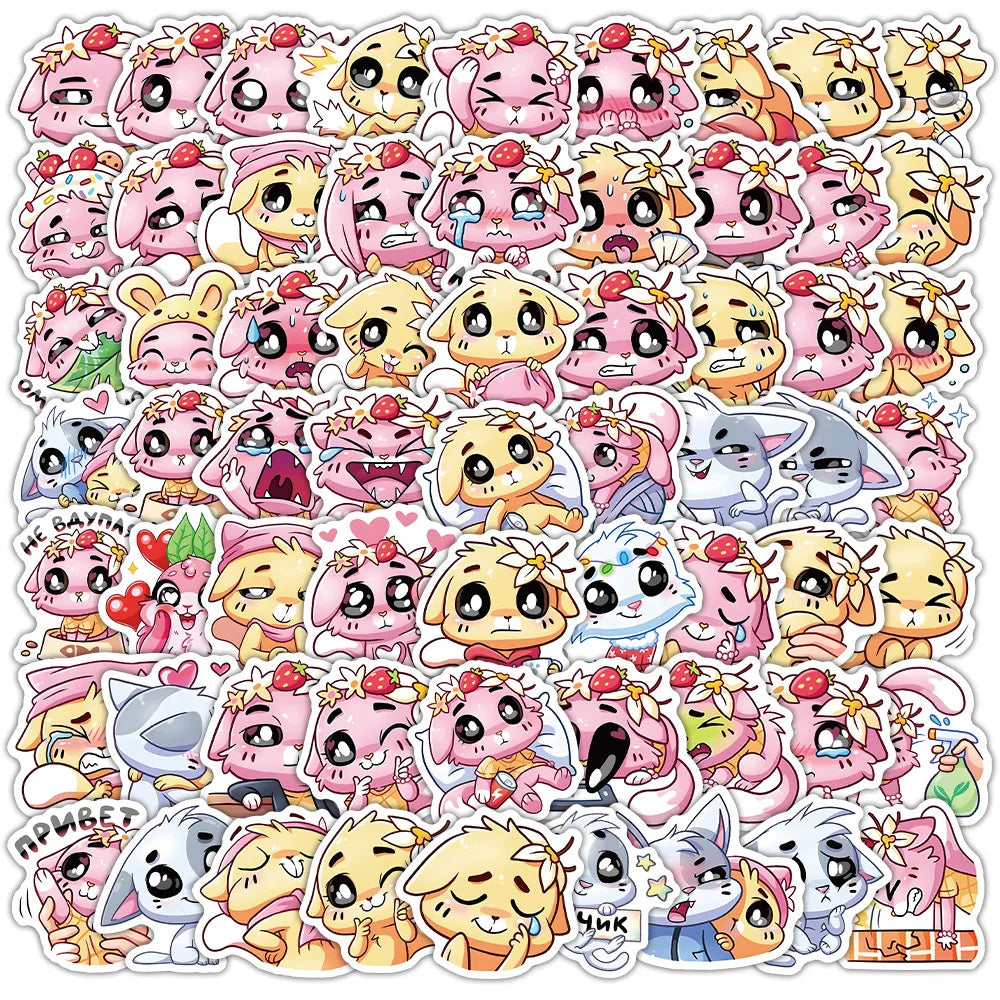 Kawaii Cat Stickers 10/30/70PCS Cute Cartoon Animal Decals for Laptop Phone Guitar Car Bike Skateboard Luggage (Online Order Only)