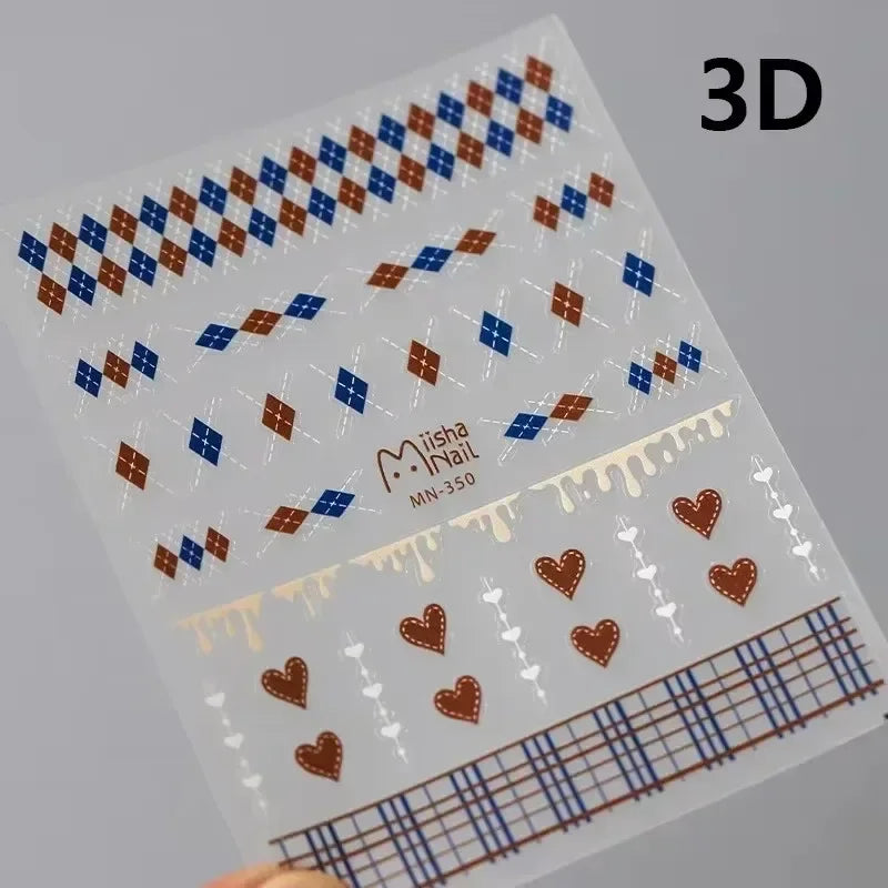 Charming Geometric Black Khaki Brown Grid Houndstooth Snowflake Flat Chic  Adhesive Nail Art Decoration Stickers Manicure Decals (Online Order Only)