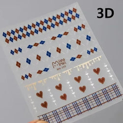 Charming Geometric Black Khaki Brown Grid Houndstooth Snowflake Flat Chic  Adhesive Nail Art Decoration Stickers Manicure Decals (Online Order Only)