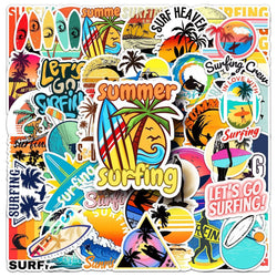 10/50PCS Outdoor Summer Beach Surfing Stickers Waterproof DIY Water Bottle Luggage Surfboard Fridge Car Skateboard Decal Sticker (ONLINE ORDER ONLY)