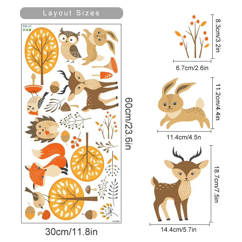 Boho Cartoon Rabbit Fox Forest Nursery Wall Stickers for Kids Room Decor (ONLINE ORDER ONLY)