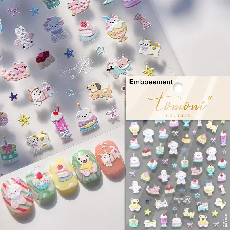 Bowknot Bear Cake Chocolates Food Star Cherry Apple Cook Love Heart Adhesive Nail Art Sticker Rhinestone Reliefs Manicure Decal (ONLINE ORDER ONLY)