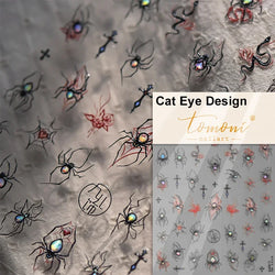 Cat Eye Halloween Terror Spider Cross Rose Love Heart Flower Snake Web Candy Bunny Thrilling Nail Art Stickers Manicure Decals (Online Order Only)