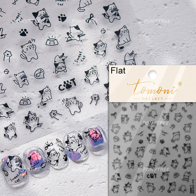 Flower Star Sun Grid Line Interesting Graffiti Tulip Cherry Apple Fruit Dot Painting Adhesive Nail Art Stickers Manicure Decals (ONLINE ORDER ONLY)