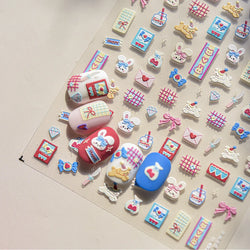 Graffiti Rabbit Dog Bunny Milk Strawberry Jewel Candy Knife Envelope Soft Relief Adhesive Nail Art Stickers Cute Manicure Decals (Online Order Only)