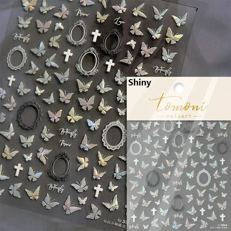 Delicate Tender Purple Butterfly Seal Pattern Insect Shiny Golden Stroke Nail Art Decoration Sticker Dressy Laser Manicure Decal (ONLINE ORDER ONLY)
