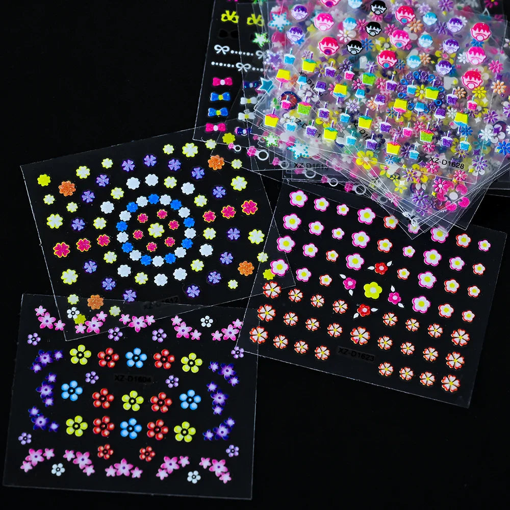 30pcs 3D Flowers Design Nail Art Stickers Colorful Floral Bow Tie Heart Butterfly Design Nail Decals Spring Summer Nail Supplies (Online Order Only)