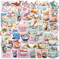 50pcs Shark And Cup Stickers Cartoon Waterproof Pvc Decals for Skateboard Helmet Laptop Bicycle Motorcycle Stickers Kids Toy (ONLINE ORDER ONLY)