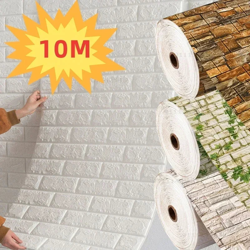 70cm x 10m Self-adhesive 3D Foam Brick Wallpaper Waterproof Wall Sticker (Online Order Only)