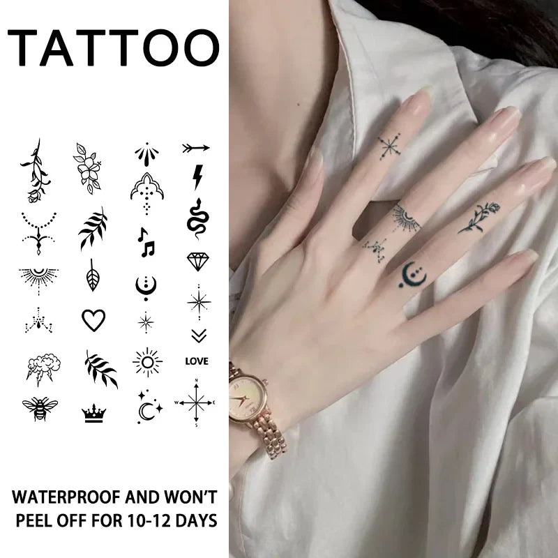 1Pc Small Pattern Waterproof Temporary Tattoo Stickers, Long-lasting Waterproof for One to Two Weeks, Suitable for Finger, Plam. (Online Order Only)