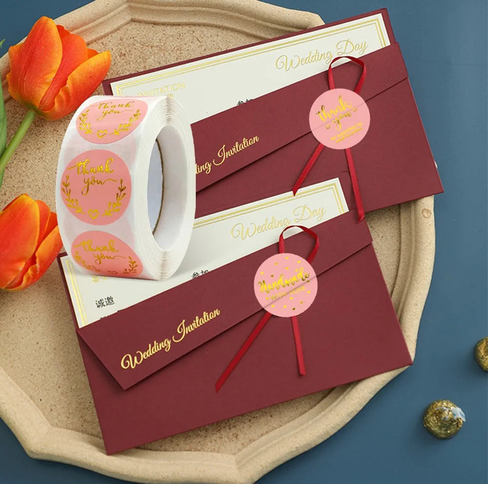 50-500pcs Labels 1inch Round Gold Foil Thank You Stickers For Cards Envelope Sealing Label Stickers Wedding Party Gift Sticker (ONLINE ORDER ONLY)