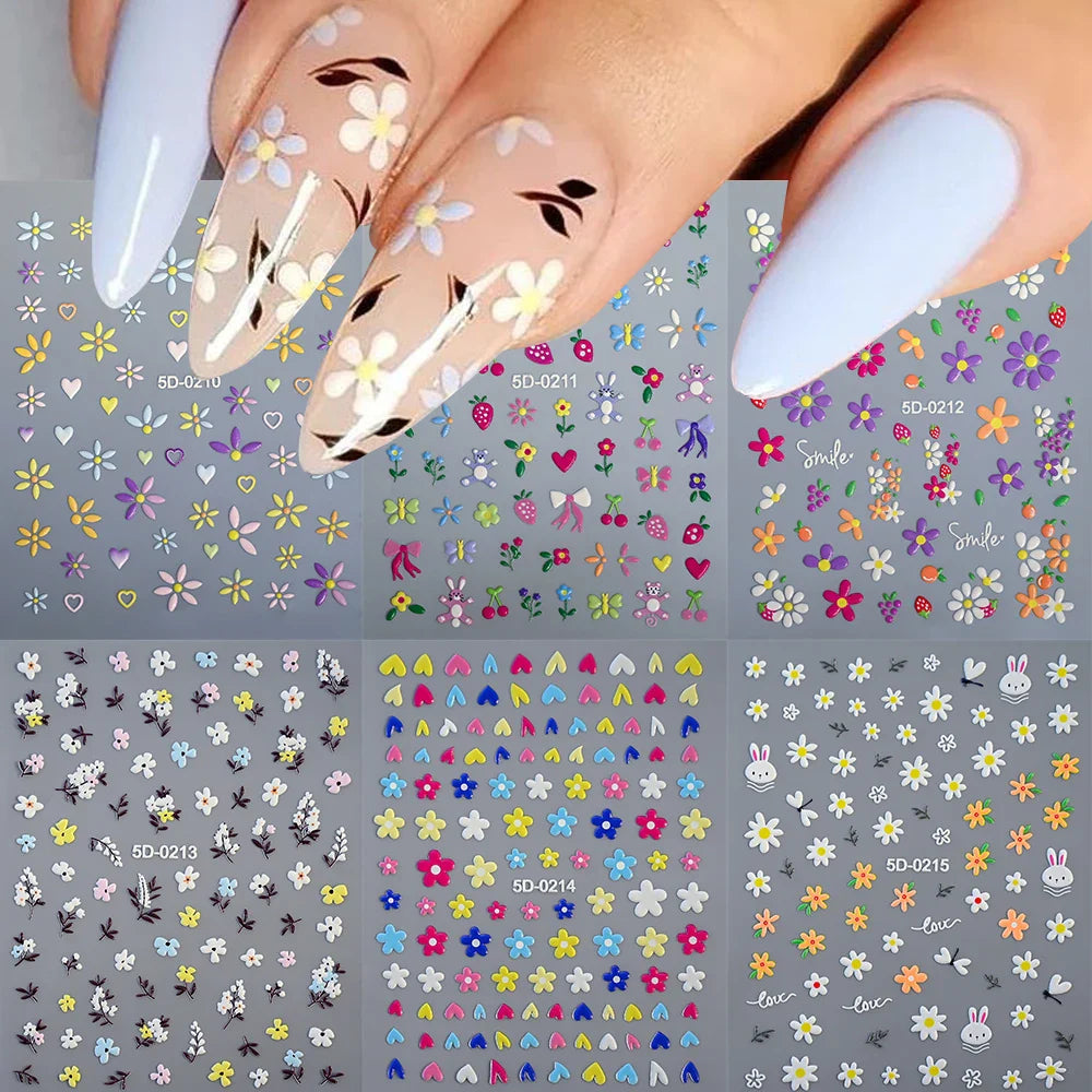 1pc 5D Flower Design Nail Art Stickers Colorful Flowers Nail Art Decals For DIY & Nail Salons Self-Adhesive Nail Art Supplies *^ (ONLINE ORDER ONLY)