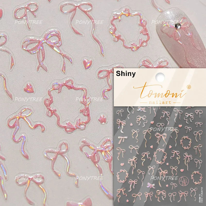 Cute Pet Creamy Rabbit Bear Dog Ribbon Bowknot Lamb Red Painted Heartbeat Flowers Adhesive Nail Art Stickers 3D Manicure Decals (Online Order Only)