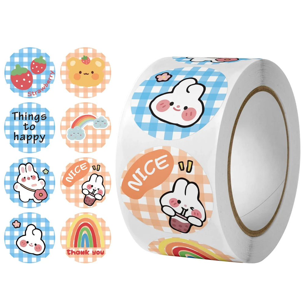 100-500pcs Round Cute Cartoon Rabbit Stickers Children Stationery Reward Stickers Gift Package Sealing Decor Labels (ONLINE ORDER ONLY)