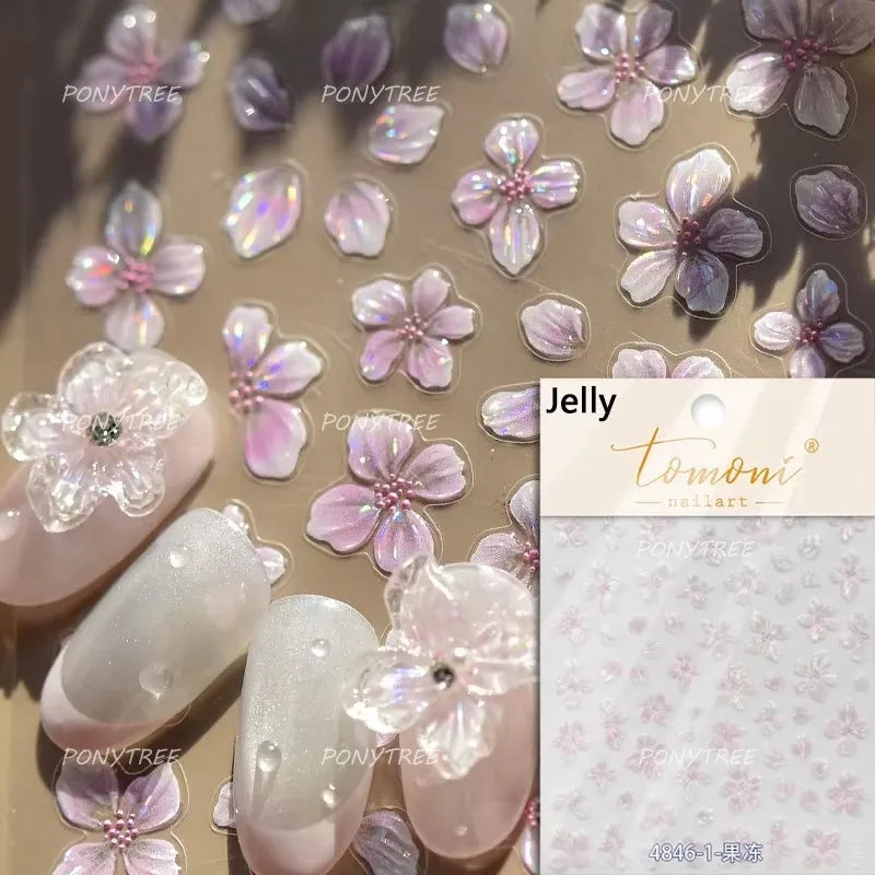 Spring Living Peach Blossom Flower Branch Petal Antique Soft Relief Adhesive Chinese Characters Nail Art Sticker Manicure Decals (ONLINE ORDER ONLY)