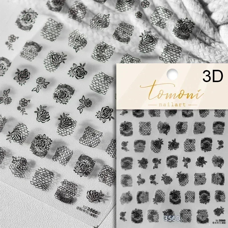 Geometric French Style Colorful Square Grid Rhombus Line Stripe Bowknot 3D Self Adhesive Nail Art Stickers Shiny Manicure Decals (ONLINE ORDER ONLY)