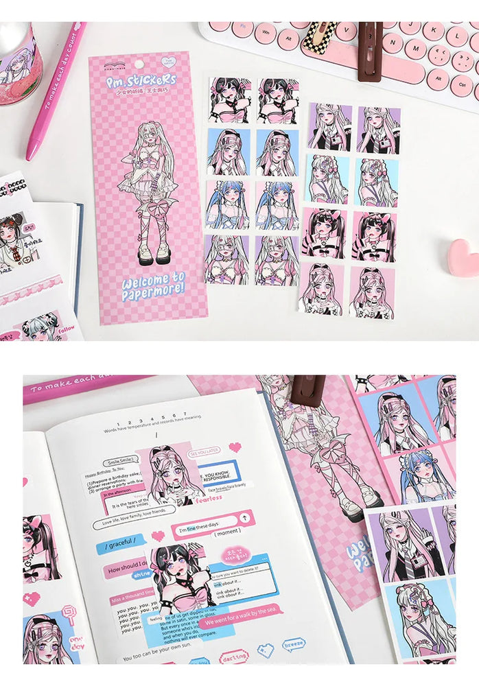 2pcs Ins Korean Style Anime Girl Scrapbooking Stickers Collage Diary Journal DIY Craft Aesthetics Decorative Stickers Stationery (ONLINE ORDER ONLY)