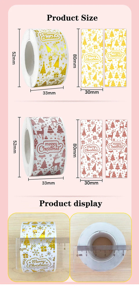 120pcs Rectangle Gold Foil Sticker Rose Gold Merry Christmas Stickers Gift Seal Labels Shipping Stickers For Decoration Envelope (Online Order Only)