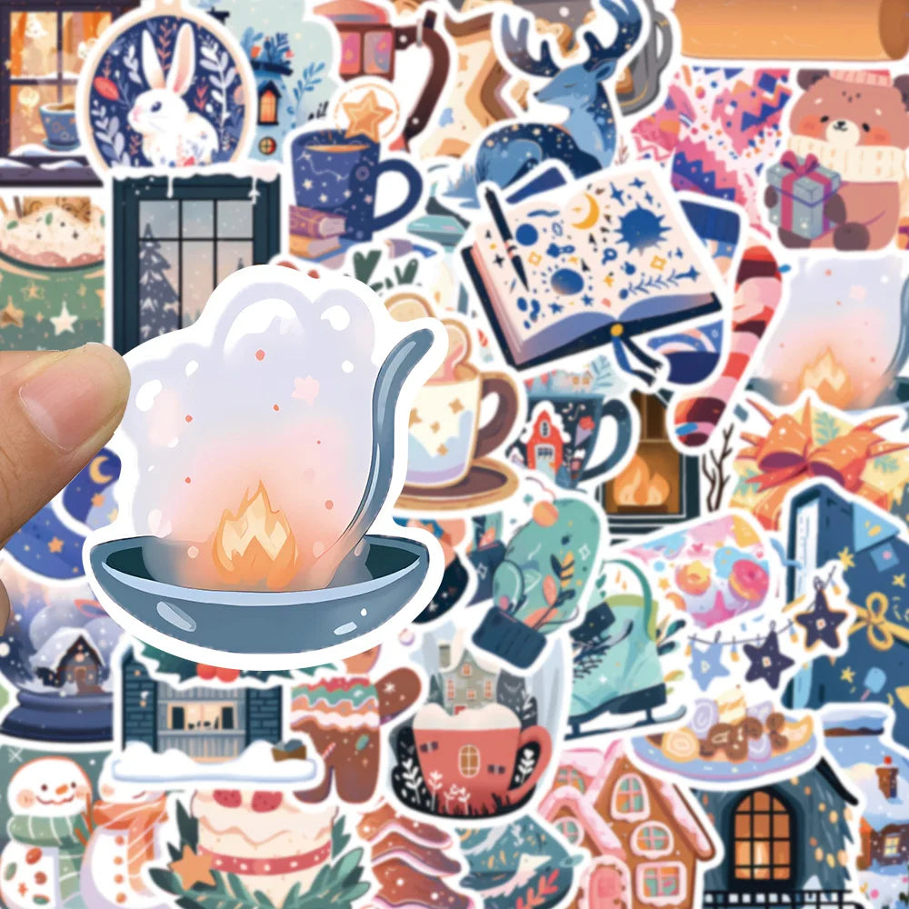 10/30/50PCS Cartoon Winter Christmas Graffiti Stickers Decals DIY Phone Scrapbook Luggage Helmet Kid Toy Cute Waterproof Sticker (ONLINE ORDER ONLY)