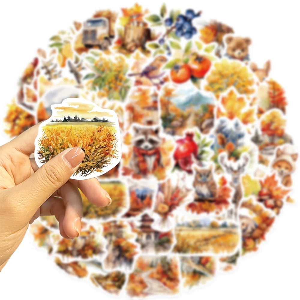 50pcs Waterproof Graffiti Cute Cartoon Autumn Animals Foods Stickers For Laptop Water Bottle Luggage Notebook Vinyl Decals﻿ (ONLINE ORDER ONLY)