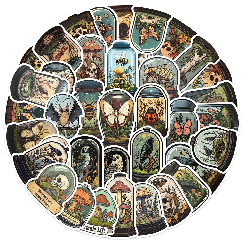 50pcs Glass Animals Taxidermy Pattern Stickers Creative Skeleton Stickers Cute Pretty Cool Aesthetics Cartoon Vinyl Stickers (Online Order Only)