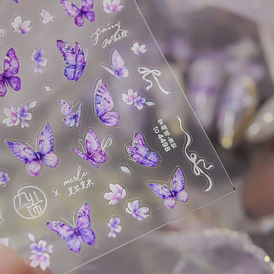Delicate Tender Purple Butterfly Seal Pattern Insect Shiny Golden Stroke Nail Art Decoration Sticker Dressy Laser Manicure Decal (ONLINE ORDER ONLY)