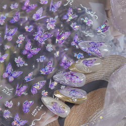 Delicate Tender Purple Butterfly Seal Pattern Insect Shiny Golden Stroke Nail Art Decoration Sticker Dressy Laser Manicure Decal (ONLINE ORDER ONLY)
