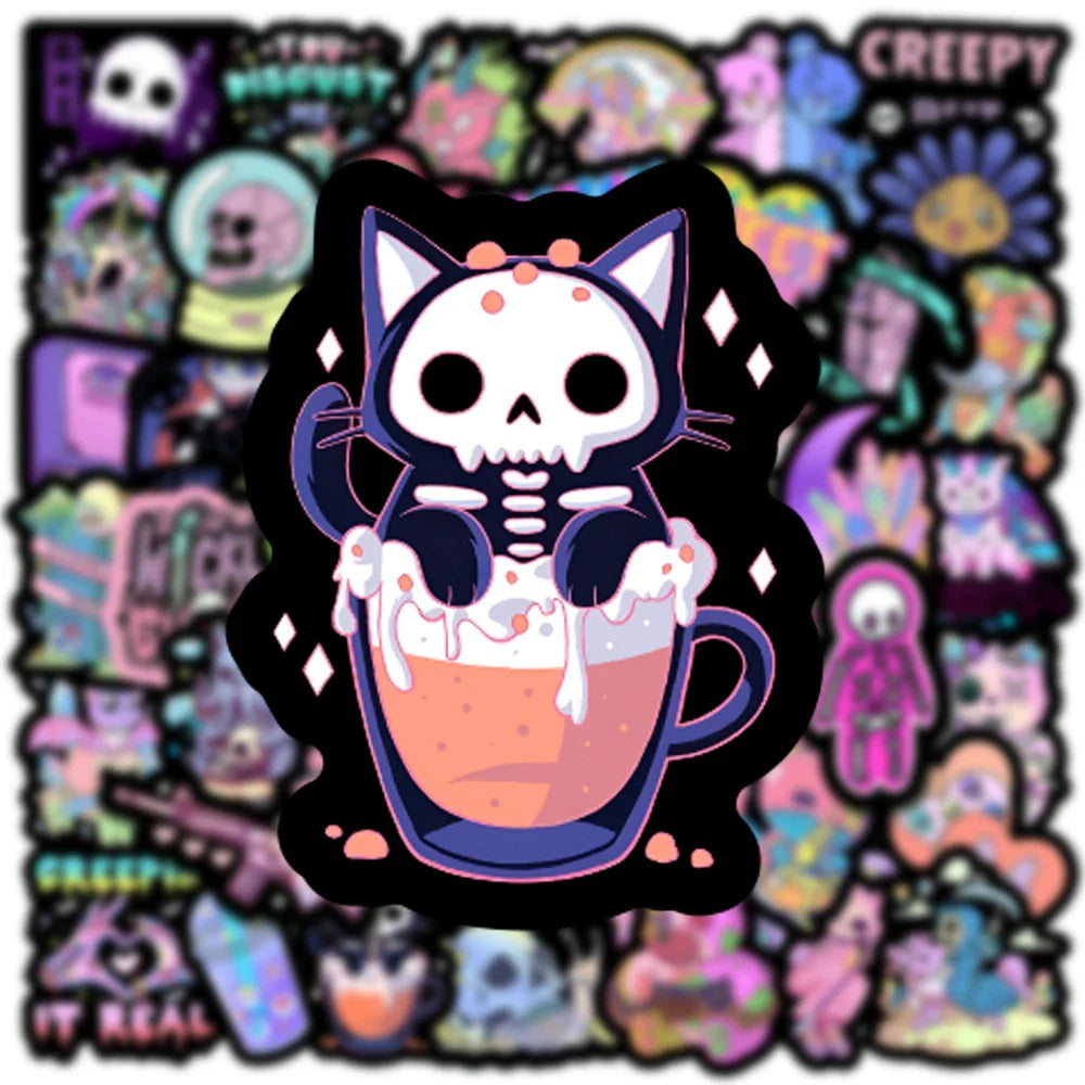10/30/50pcs Cute Dark Horror Gothic Halloween Cartoon Stickers Aesthetic Decal Luggage Skateboard Car Laptop Waterproof Sticker (ONLINE ORDER ONLY)