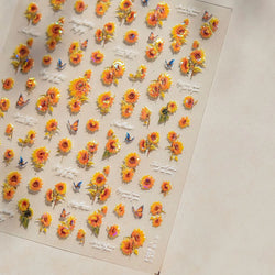 Embossed Shiny Vigor Sunflower Turnsole Vitality Butterfly Daisy Oil Painting Plant 5D Adhesive Nail Art Sticker Manicure Decals (ONLINE ORDER ONLY)