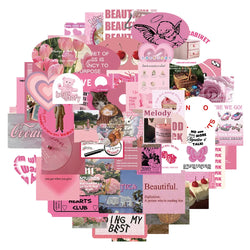 Cartoon Pink Stickers Pack: Aesthetic DIY Phone Skateboard Luggage Wall Decals (ONLINE ORDER ONLY)