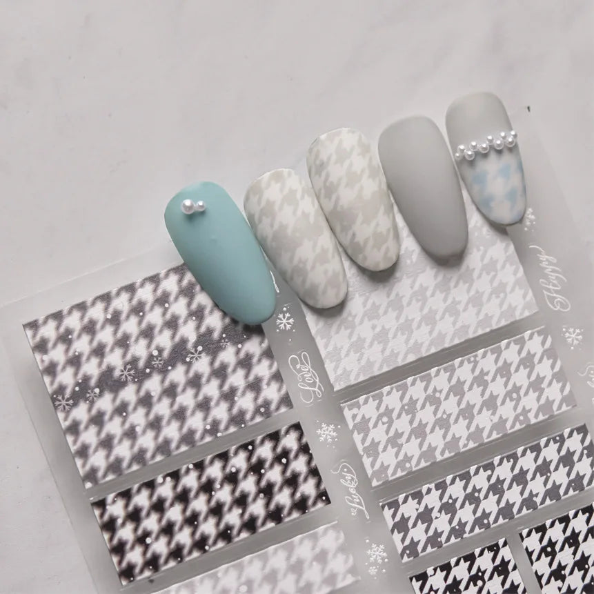 Charming Geometric Black Khaki Brown Grid Houndstooth Snowflake Flat Chic  Adhesive Nail Art Decoration Stickers Manicure Decals (Online Order Only)