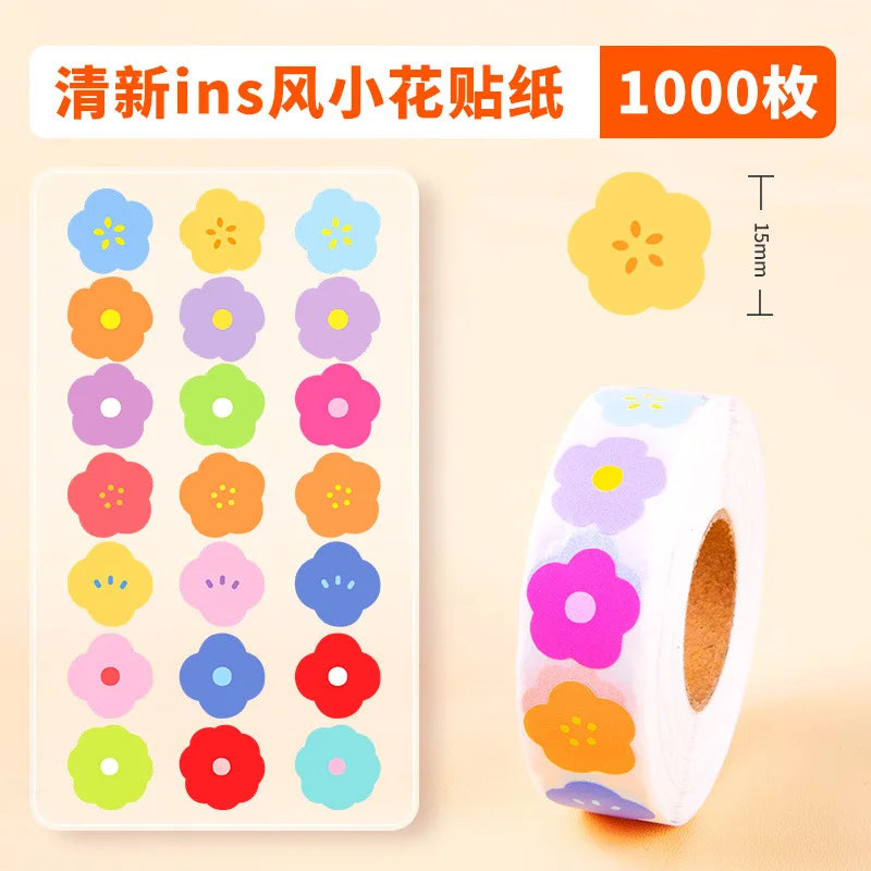 1000pcs/roll Colorful Flower Reward Sticker 15mm Cartoon Teacher Reward Stickers Scrapbooking for Kids Classroom Homework Tests (ONLINE ORDER ONLY)