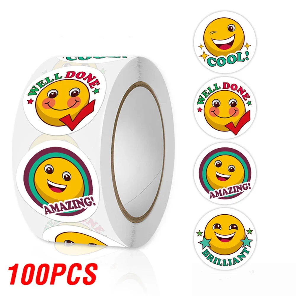 100-500pcs Cartoon Reward Stickers 8 Designs Party Round Stickers Birthday Party Packaging Sealing Stickers Stationery (ONLINE ORDER ONLY)