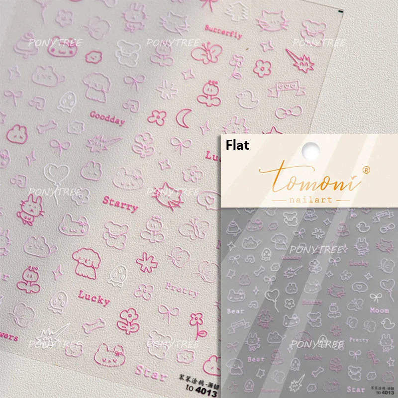 Flower Star Sun Grid Line Interesting Graffiti Tulip Cherry Apple Fruit Dot Painting Adhesive Nail Art Stickers Manicure Decals (ONLINE ORDER ONLY)